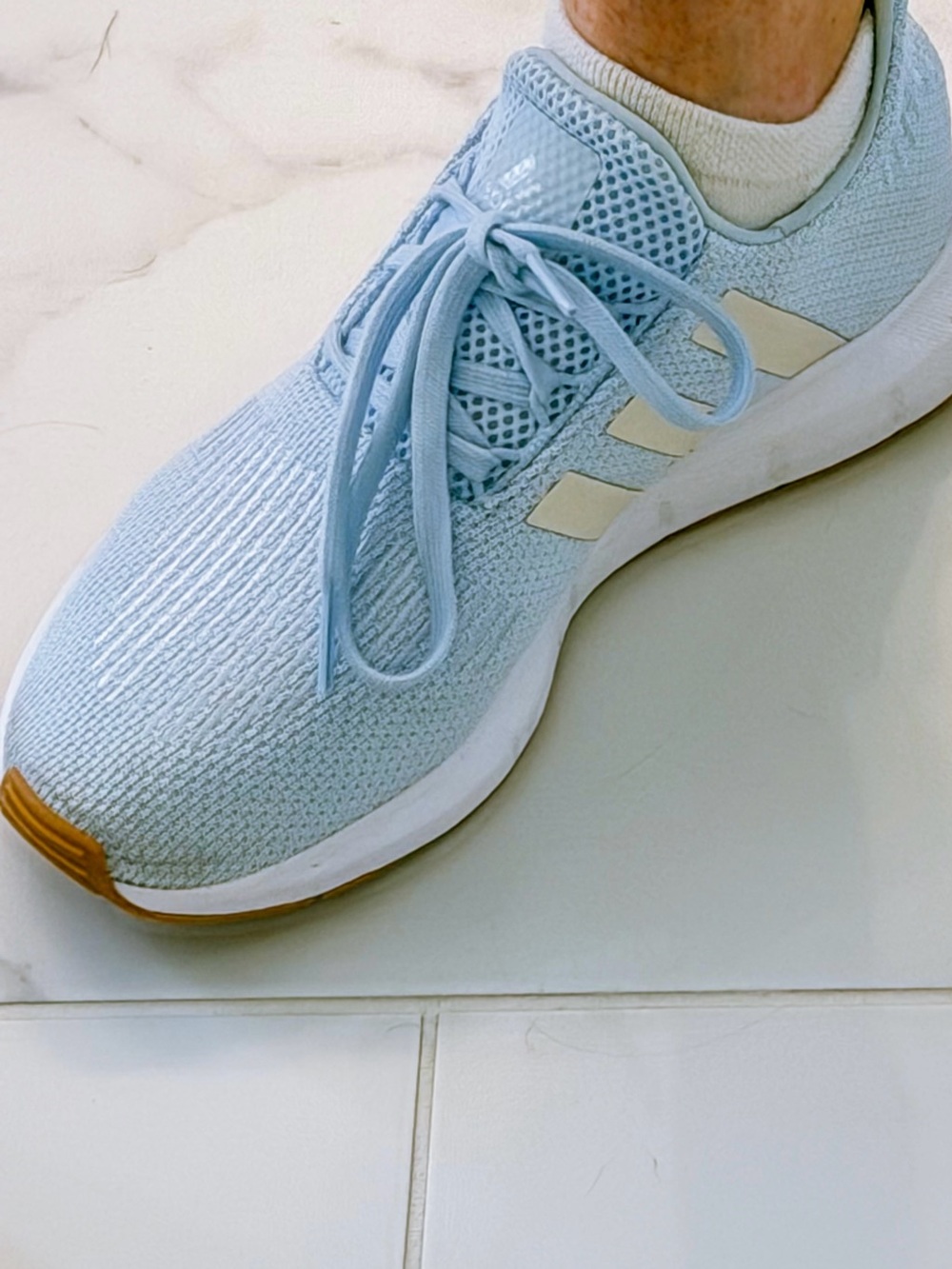 Adidas Light Blue Knit Sneakers Gum Sole